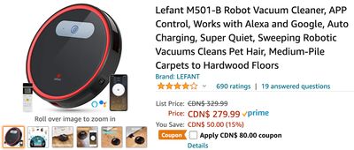 Amazon Canada Deals: Save 39% on Lefant Robot Vacuum Cleaner with Coupon + 30% on Onaroo OK to Wake Alarm Clock and Night-light + More Offers