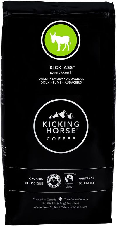 Kicking Horse Coffee, Kick Ass, Dark Roast, Whole Bean, 1 lb - Certified Organic On Sale for $ 9.99 (Save $ 1.00) at Amazon Canada