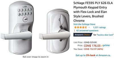 Amazon Canada Deals: Save 46% on Schlage Plymouth Keypad Entry + 42% on Dash Mini Rice Cooker Steamer + More Offers