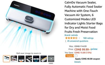 Amazon Canada Deals: Save 48% on Vacuum Food Sealer Machine with Coupon + 34% on Wireless Controller for Nintendo Switch + More Offers