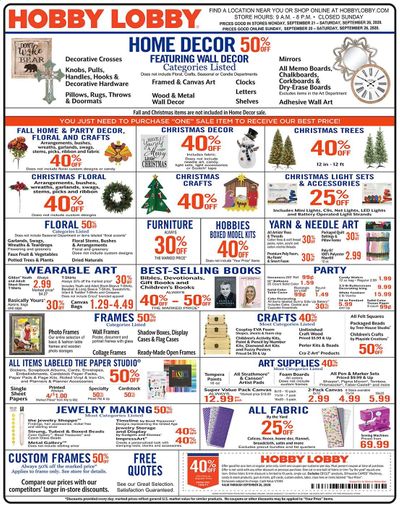 Hobby Lobby Weekly Ad Flyer September 20 to September 26
