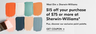 $15 Off your Purchase of $75 or More at Sherwin-Williams