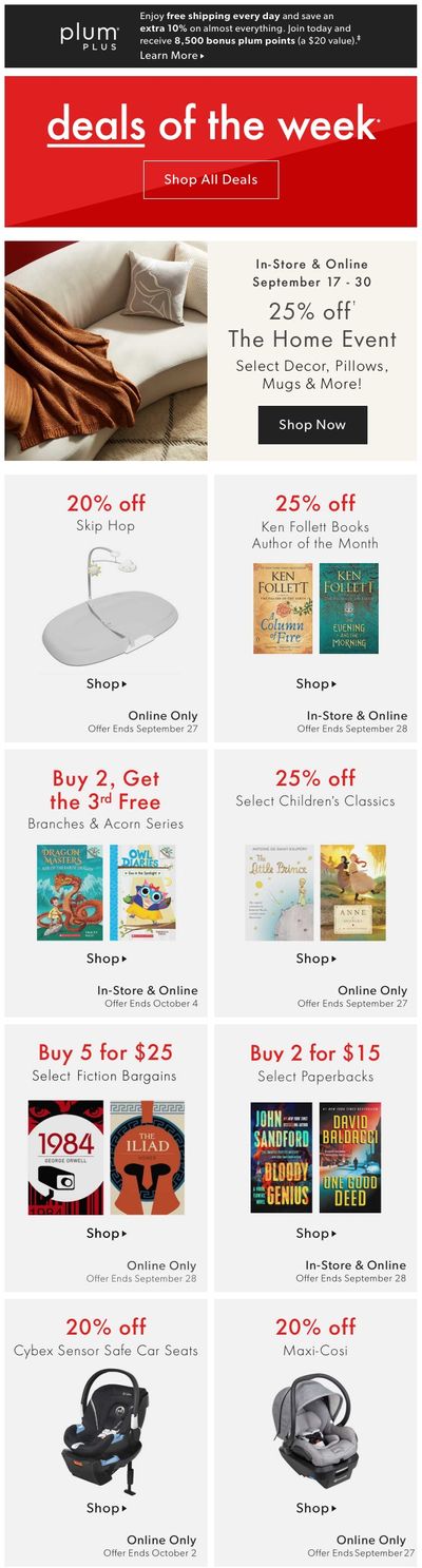 Chapters Indigo Online Deals of the Week September 21 to 27