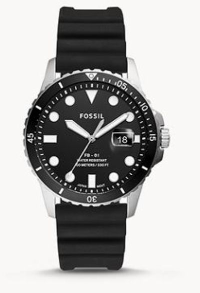 FB-01 Three-Hand Date Black Silicone Watch For $82.50 At Fossil Canada