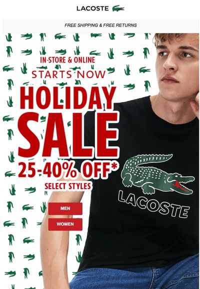 Lacoste Canada Holiday Sale: Save 25%-40% Off + FREE Shipping‌ on‌ All‌ Orders!