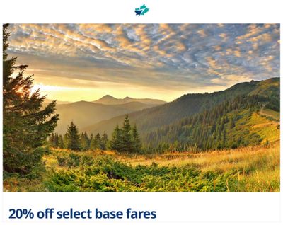 WestJet Canada Sale: Save 20% off Base Fares.