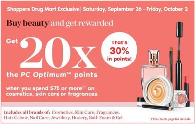 Shoppers Drug Mart Canada Deals: Get 20x The Points When You Spend $75 On Cosmetics + 3 Days Sale