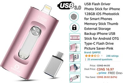 Amazon Canada Deals: Save 62% on USB Flash Driver Photo Stick for iPhone 128GB + 31% on KidKraft Laundry Playset + More Offers