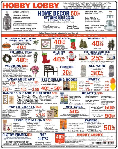 Hobby Lobby Weekly Ad Flyer September 27 to October 3