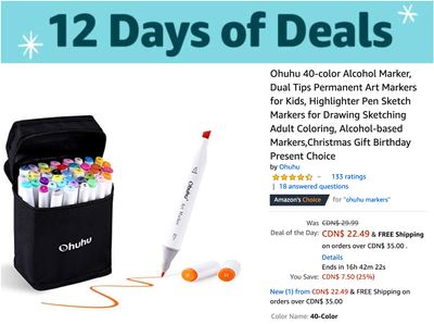 Amazon Canada 12 Days of Deals: Today, Save 25% off select Ohuhu Color Markers