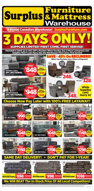 Surplus Furniture & Mattress Warehouse (Winnipeg) Flyer September 29 to October 5