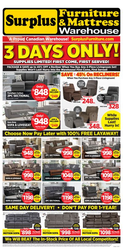 Surplus Furniture & Mattress Warehouse (Thunder Bay) Flyer September 29 to October 5