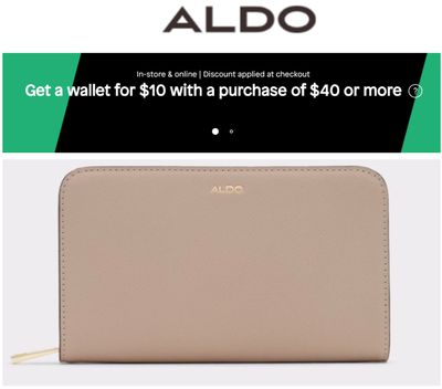 Aldo Canada Deals: Wallet for $10 With Purchase + Save up to 50% Off Sale.