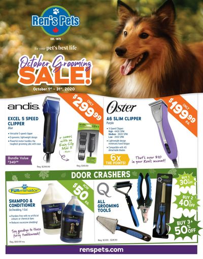 Ren's Pets Depot Monthly Grooming Sale Flyer October 1 to 31