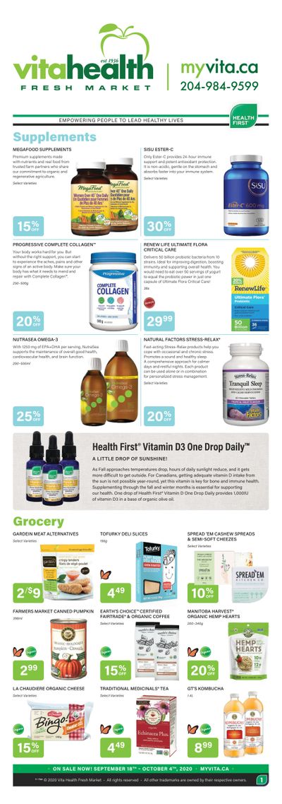 Vita Health Fresh Market Flyer September 18 to October 4