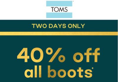 TOMS Canada 2-Day Sale: Save 40% Off All Boots, with Coupon Code