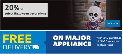Lowe’s Canada Weekly Sale: 20% off Halloween Decorations + FREE Delivery on Major Appliances $695 or More + More Deals