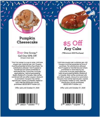 Baskin Robbins Canada New Coupons: BOGO 50% Off Scoops + $5 off any Cake