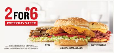 Arby's 2 for $6 Everyday Value Deals