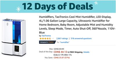 Amazon Canada 12 Days of Holiday Deals: Today, Save 37% off TaoTronics Humidifiers + 50% off Women’s Footwear from Boathouse + M*A*S*H Complete Collection: Seasons 1-11