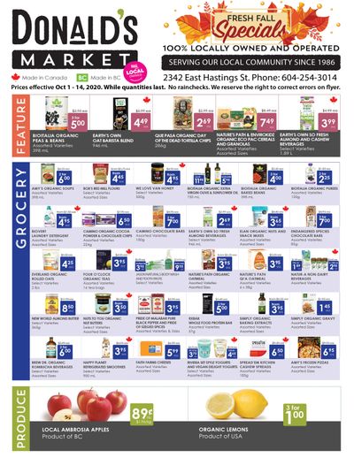 Donald's Market Flyer October 1 to 14