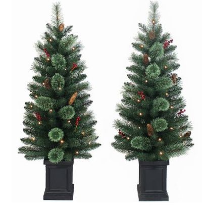 Set of 2 LED Pre-Lit Trees in Pot - 4' - Green For $59.99 At Rona Canada