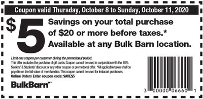 Bulk Barn Canada Coupons and Flyer Deals: Save $5 Off Your Purchase with Coupons + 20% off Select Items