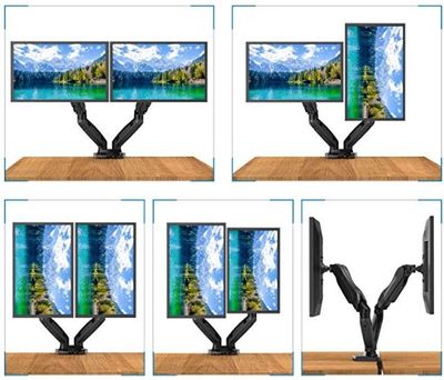 Dual Arm Monitor Mount - VESA Adjustable Gas Spring Mount for Desktops with Clip C / Fastener for 13 "to 27" Computer Monitors - Each Arm Holds up to 6.8 kg For At Amazon Canada