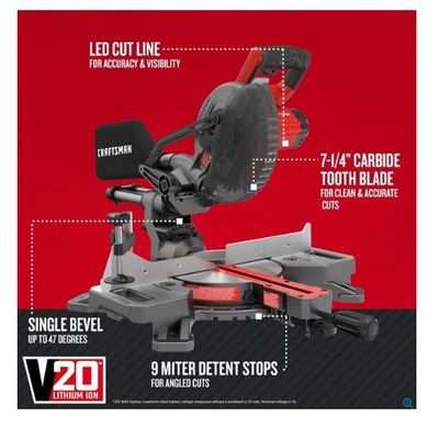 CRAFTSMAN 20 V 7-1/4-in Sliding Miter Saw For $180.00 At Lowe's Canada