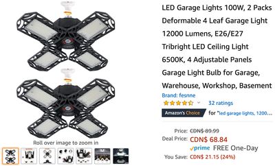 Amazon Canada Deals: Save 24% on LED Garage Lights + 35% on Essential Oil Diffuser with Coupon+ More Offers