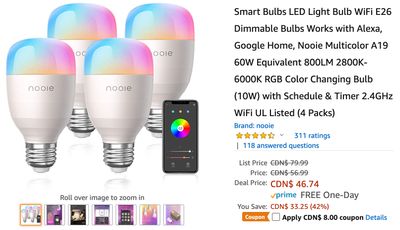 Amazon Canada Deals: Save 52% on Smart Bulbs LED Light Bulb WiFi E26 Dimmable Bulbs + 40% on Little Tikes Dino Cozy Coupe + More Offers