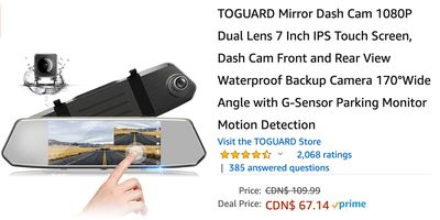 Amazon Canada Deals: Save 40% on Mirror Dash Cam + 36% on Neck Back Massager Shiatsu Massage Pillow + More Offers