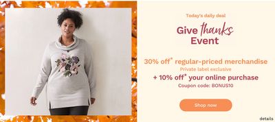 Penningtons Canada Thanksgiving Sale: Today, Save 30% off Regular-Priced Merchandise + an Extra 10% off Your Online Purchase