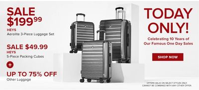 Hudson’s Bay Canada Holiday One Day Sale: Today, $199.99 HEYS Aerolite 3-Piece Luggage Set + 75% Off Other Luggage
