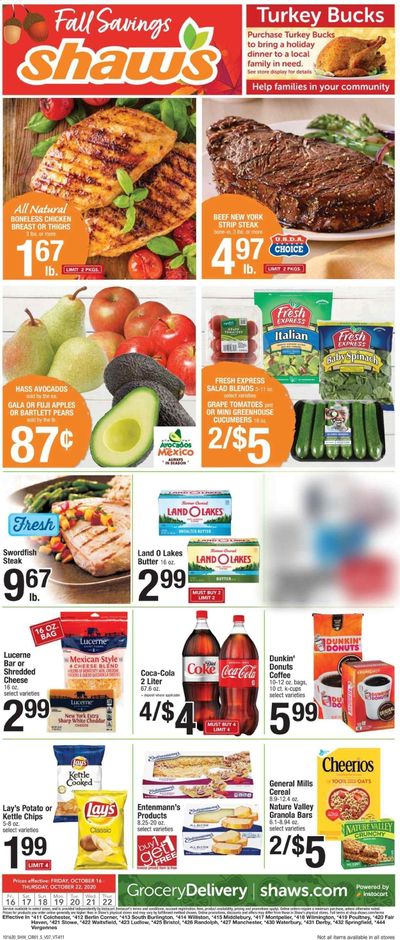 Shaw’s (MA, ME, NH, RI, VT) Weekly Ad Flyer October 16 to October 22