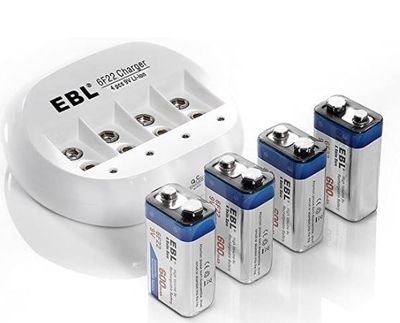 EBL 9V Rechargeable Batteries (4 Packs) 600mAh with 4 Bay 9V Lithium ion Battery Charger for 9V Li-ion Batteries For $34.99 At Amazon Canada