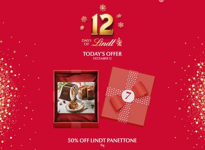 Lindt Chocolate Canada Holiday 12 Days Of Holiday Deals: Today, Save 50% off Lindt Panettone, 1kg.