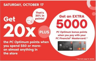 Shoppers Drug Mart Canada Offers: Get 20x The PC Optimum Points When You Spend $50 + 2 Day Sale