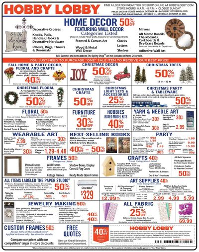 Hobby Lobby Weekly Ad Flyer October 18 to October 24