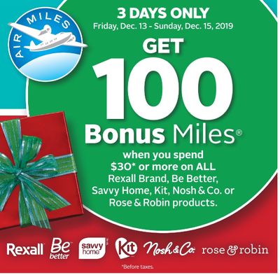 Rexall Pharma Plus Drugstore Canada Flyers Deals: Get 100 Bonus Air Miles + 3 Days Deals