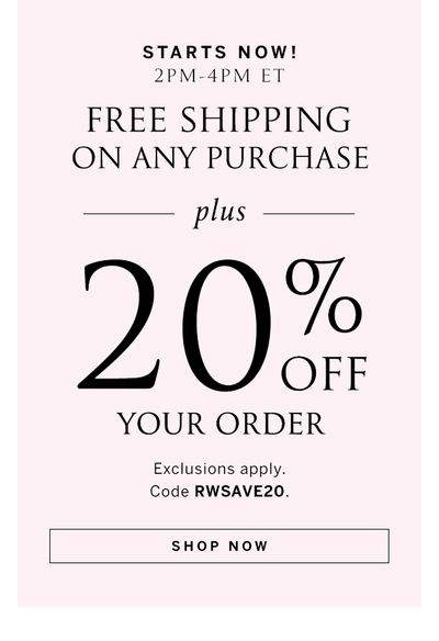 20% off + free shipping on any order!
