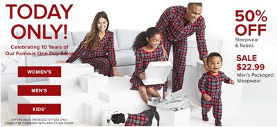 Hudson’s Bay Canada Holiday One Day Sale: Today, Save 50% Off Sleepwear & Robes + Men’s Boxed Sleepwear for $22.99