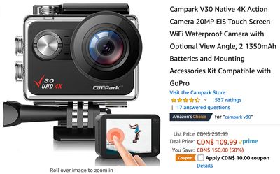 Amazon Canada Deals: Save 62% on 4K Action Camera Touch Screen WiFi with Coupon + 47% on 3 Tier Metal Wire Baskets + More Offers