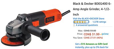 Amazon Canada Deals: Save 46% on Black & Decker 6-Amp Angle Grinder + 40% on Liffy Gift Metal with Glass Handmade Dragonfly + More Offers