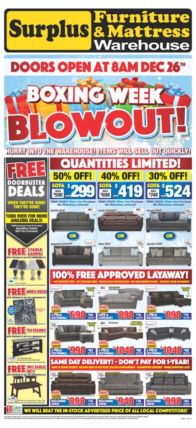 Surplus Furniture & Mattress Warehouse (Ottawa) Boxing Week Flyer December 17 to 30