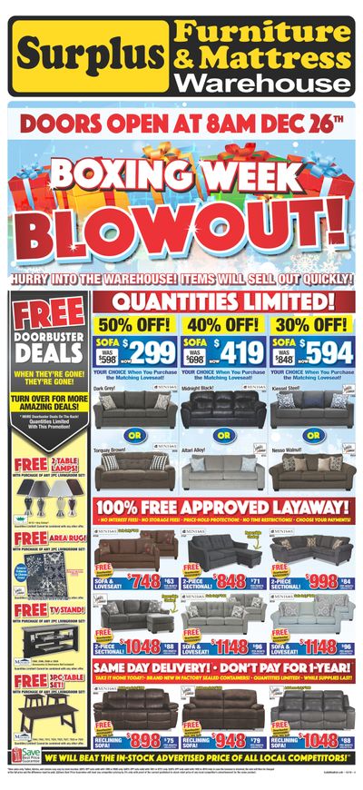 Surplus Furniture & Mattress Warehouse (Medicine Hat) Boxing Week Flyer December 17 to 30