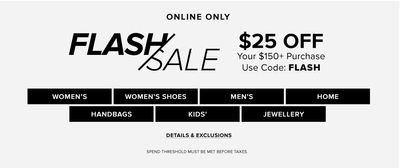 Hudson’s Bay Canada Online Flash Sale: Today, Save $25 off $150 Purchase using Coupon Code