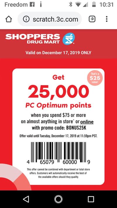 Shopppers Drug Mart Tueday Text Offer: Get 25,000 PC Optimum Points When You Spend $75