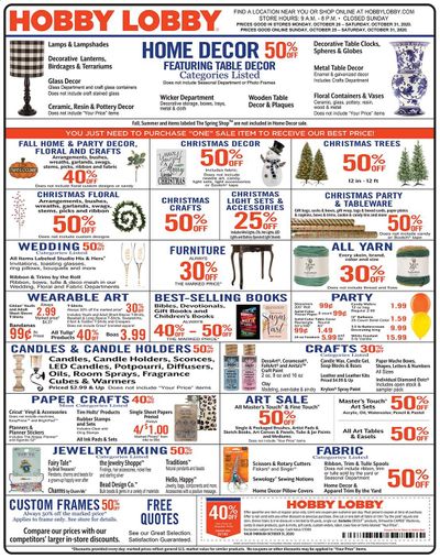 Hobby Lobby Weekly Ad Flyer October 25 to October 31