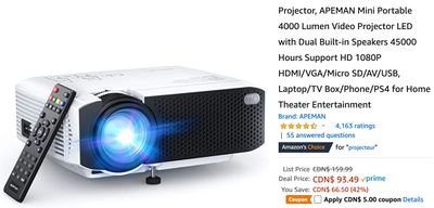 Amazon Canada Deals: Save 45% on Mini Portable 4000 Lumen Video Projector with Coupon + 48% on LED Strip Lights WiFi + More Offers